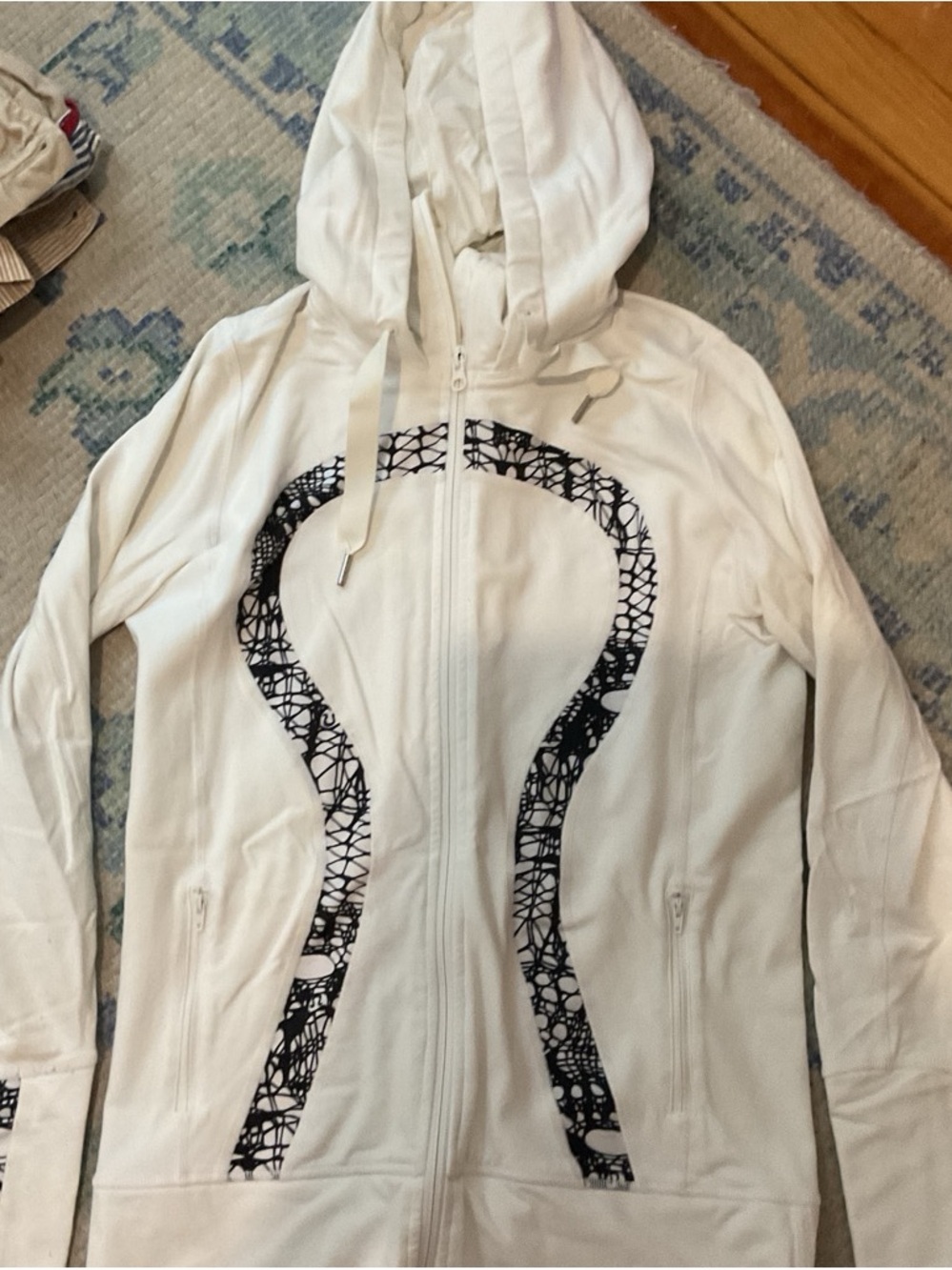 lululemon athletica White Zip-Up Hoodie with Black Logo Detail